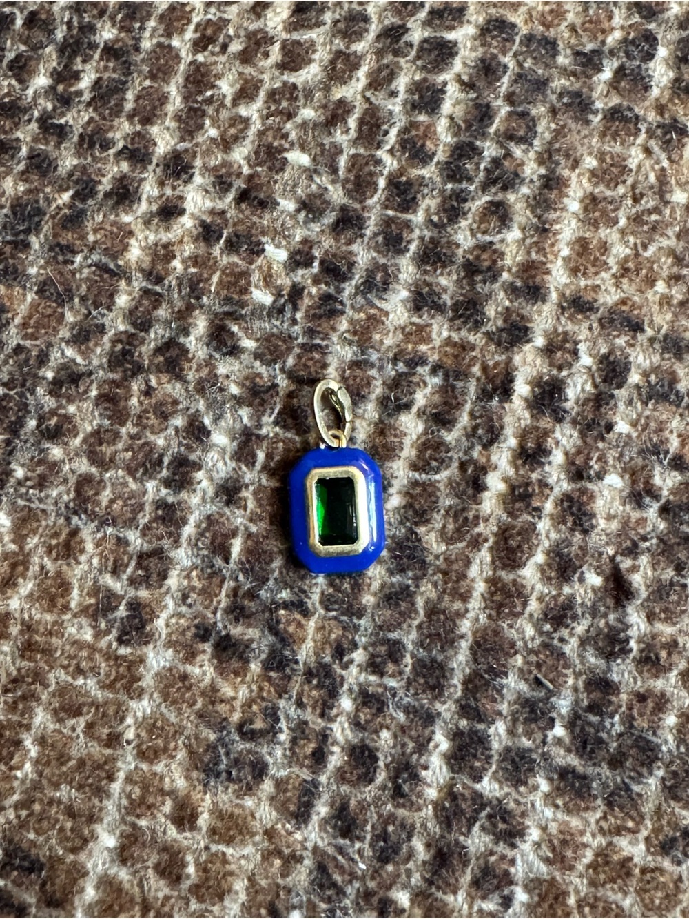 Clare V. Blue Enamel Green Stone Pendant Charm